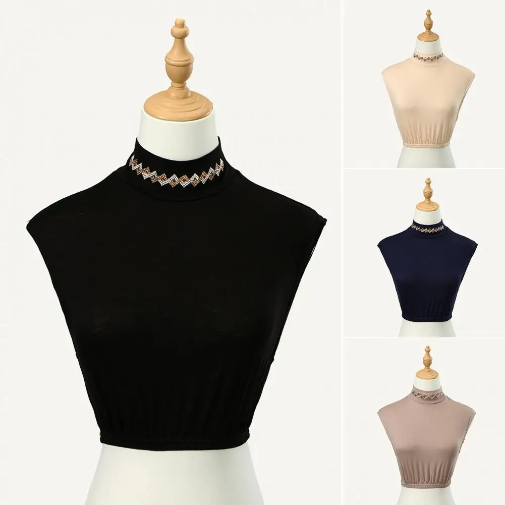 

Women Fake Collars Half High Collar Rhombus Rhinestones Decor False Collar Breathable Elastic Collar Attachment