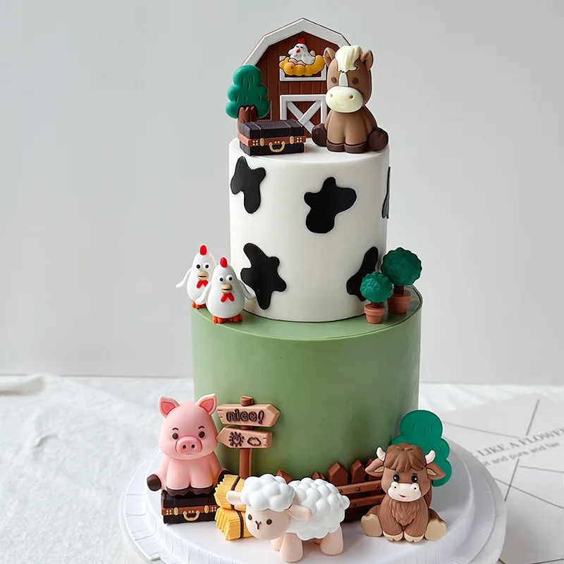 Farm Animals Cake Topper Yaks Ponies Sheep Piglets Chickens Cake Decorations Kids Birthday Party Decor Baby Shower Supplies