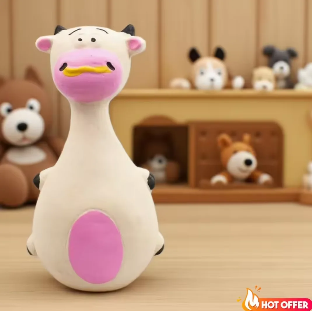 1 Piece Fat Bellied Cartoon Fun Bite Resistant Latex Sound Dog Toy Purple Elephant White Cow Brown Optional image 5