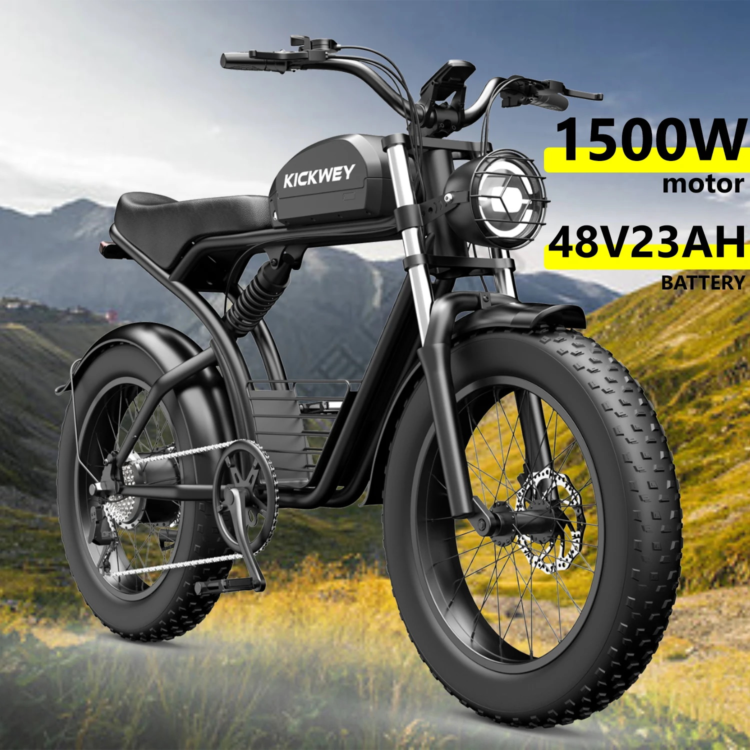 

Kickwey K7 Off-Road Electric Bike 1500W Motor 48V20Ah Removable Battery Ebike 20x4 Fat Tire 50-Mile Range Electric bicycle