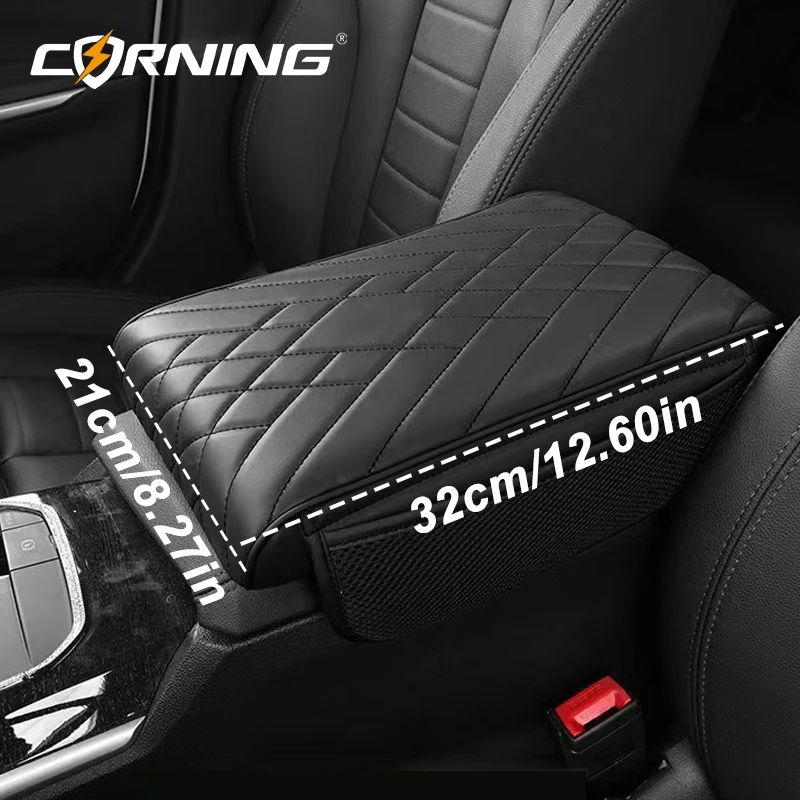 Side Mesh Pocket Car Armrest Cushion Memory Foam Height Booster PU Leather Elbow Support Protector Universal for Most Vehicles