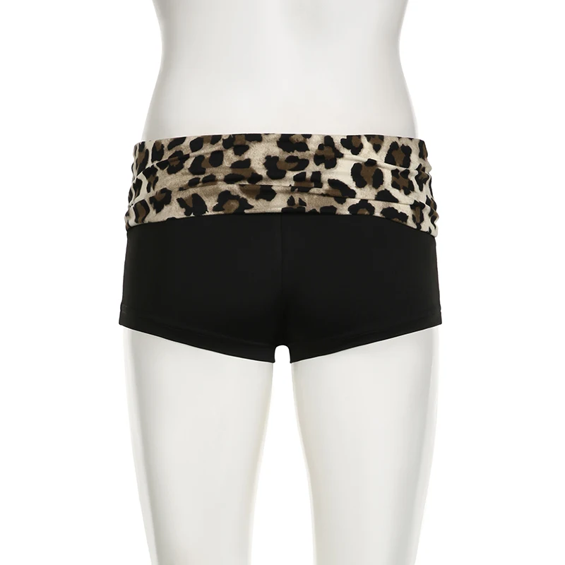 BIIKPIIK-Mini shorts de cintura baixa com retalhos de leopardo feminino, roupas gostosas, moda sexy do clube, festa da meia-noite, primavera