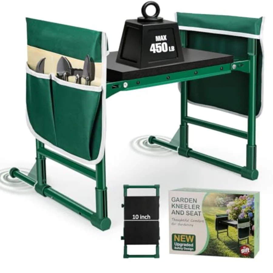 

Garden kneeler and seat for seniors heavy duty anti-tip stool with widened thick soft kneeling pad foldable bench with sturdy h