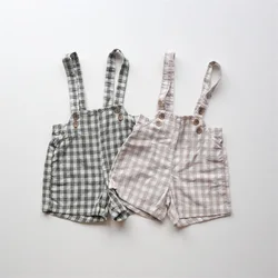 Baby Clothing 2024 Spring Summer 2024 New Fashionable Suspenders Baby Fashion Plaid Suspenders Shorts Korean Casual Girls Pants