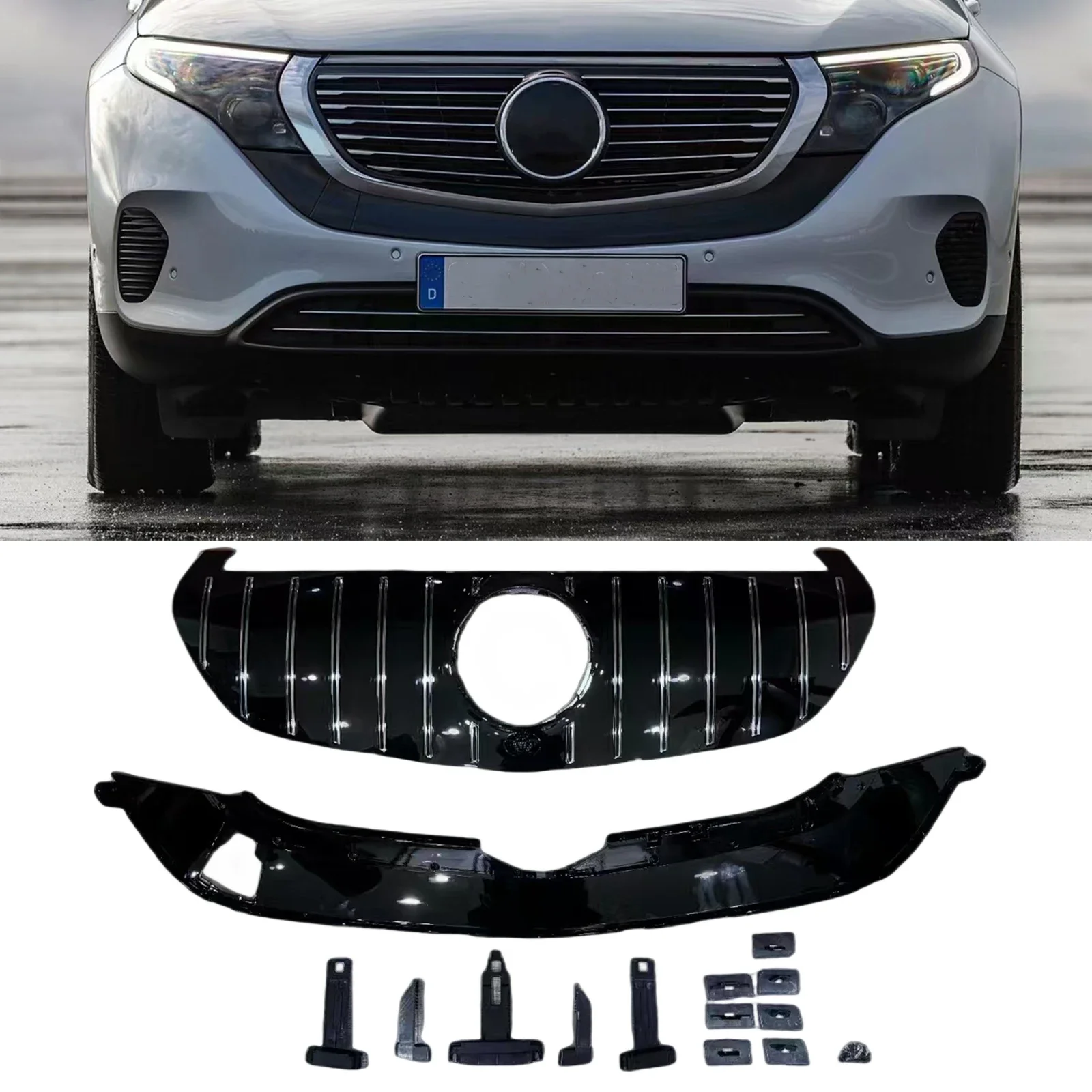  GT Style Front Grille Racing Grill For Mercedes Benz EQC 293 2022-2024 Base Version Car Upper Bumper Hood Mesh Grid