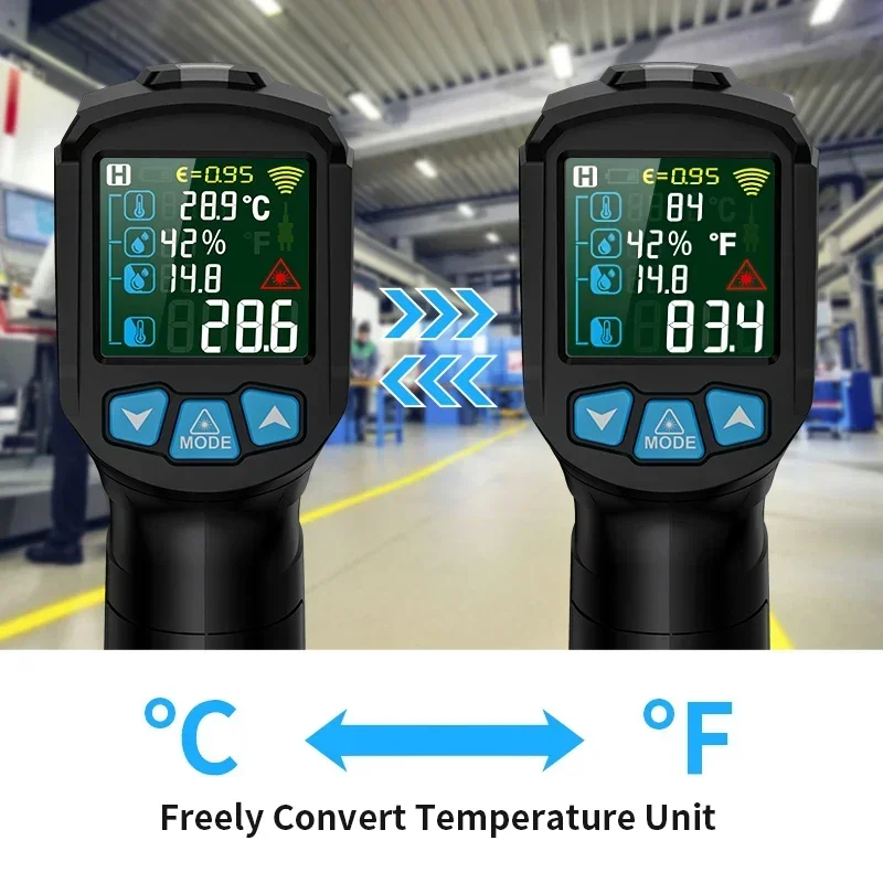 Mestek IR02C Infrared Thermometer C/F Non Contact Pyrometer Temperature Meter Digital Laser Thermometer with temperature probe