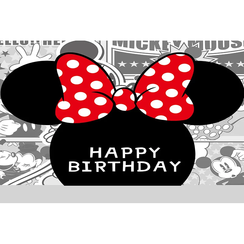 Disney Red Pow Tie Minnie Mickey Mouse Backdrop Photography Birthday Background Party Supplies BornBaby Boys Girls Decoration