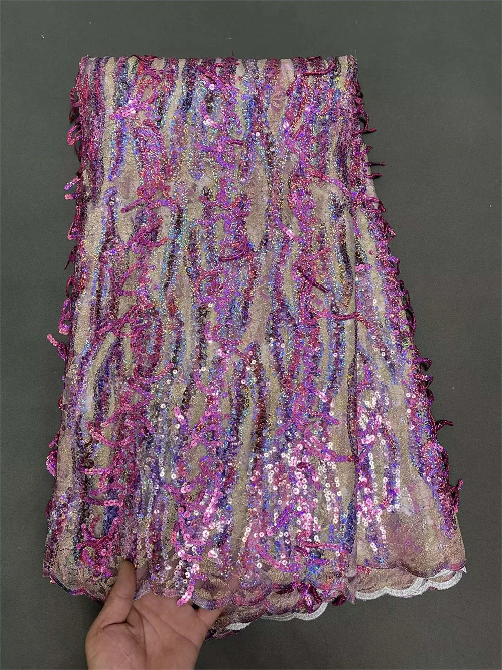 New Arrival African Lace Fabric 2025 High Quality 5Yard Sequence Lace Fabric Tulle Lace Fabric For Wedding Evening Dress  Hm50-1