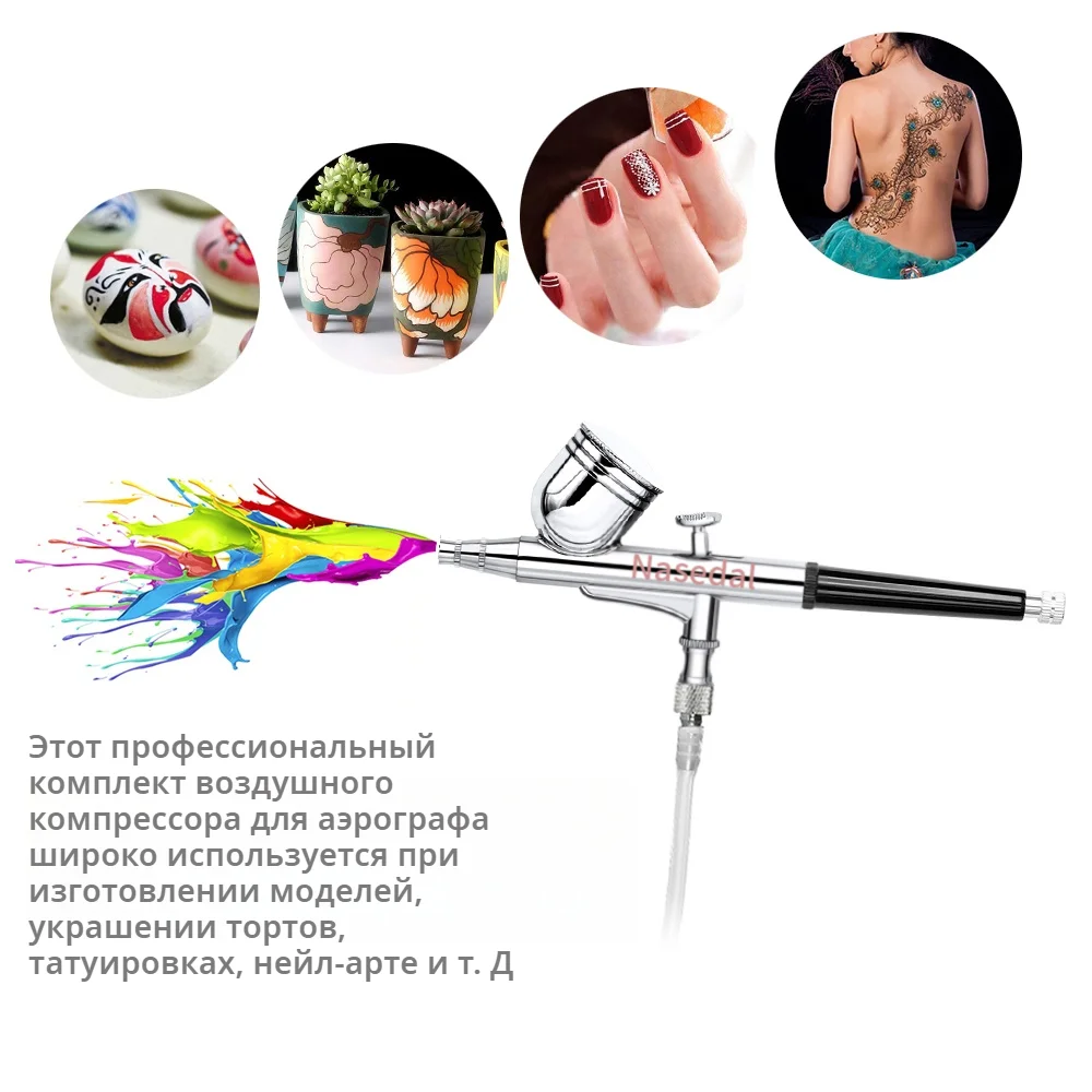 Imagem -06 - Nasedal-dual-action Airbrush Pistola para Nail Art Bolo Modelo Paint Spraying Tool Hobby sem Compressor de ar 0.3 mm 7cc Nt130