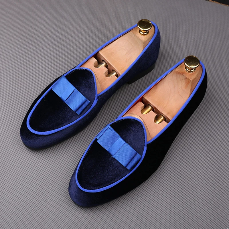 England style mens casual shoes black blue slip-on driving shoe soft velvet leather summer loafers smoking slippers breathable