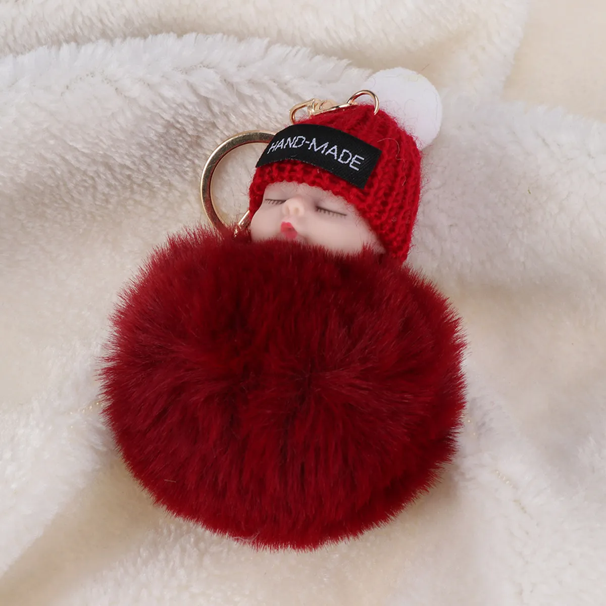 

Wine Red Sleeping Baby Keychain 1 Piece Comfortable Feel Cute Design Key Ring for Daily Use Or Gift Giving Baby Key Chain