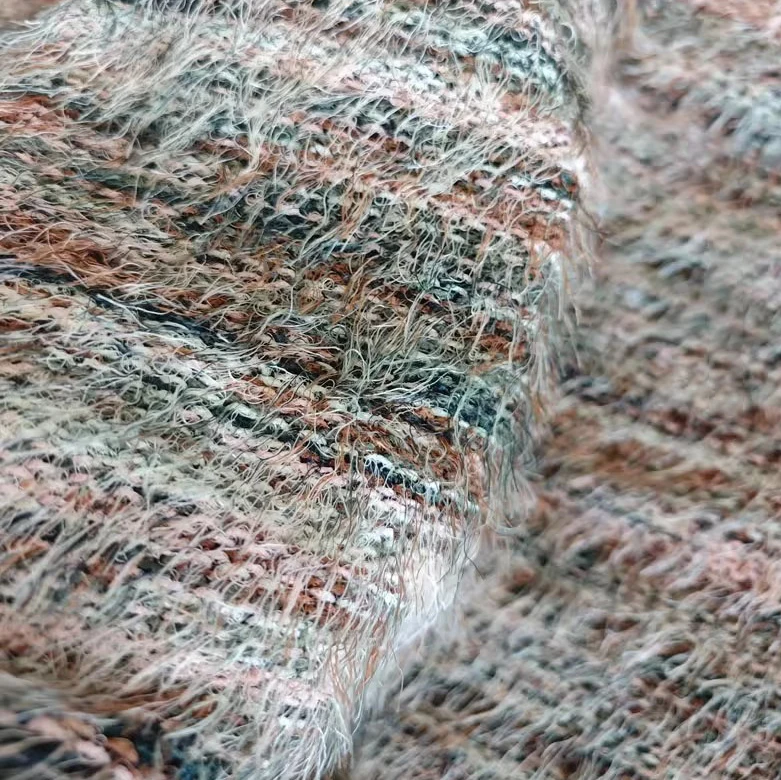 

1yard Knitted blended color long plush texture fabric Designer autumn/winter cardigan top creative Fabrics for clothing
