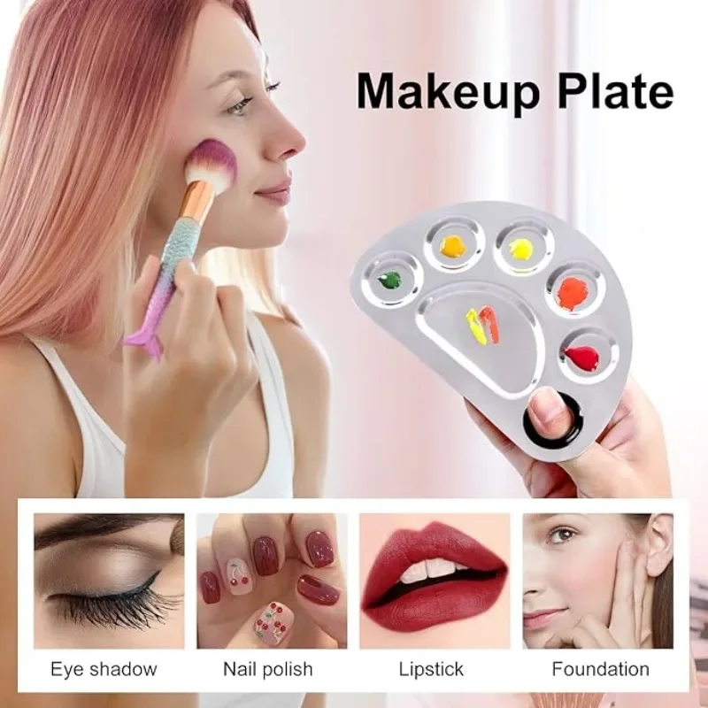 Makeup Mixing Palette, Stainless Steel Metal Foundation Palette with Spatula Artist Tool for Mixing Foundation Nail-Art