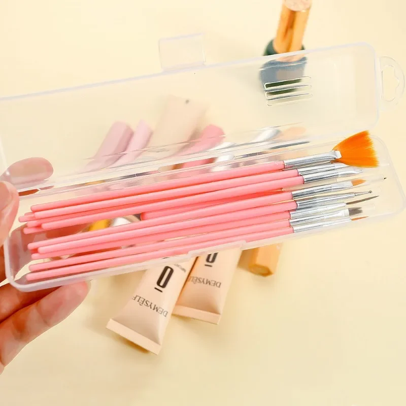 1/3/5pcs Nail Art Brush Storage Box Rectangle Plastic Container Packaging Case for Nail Brush File Organizer Nail Accessories