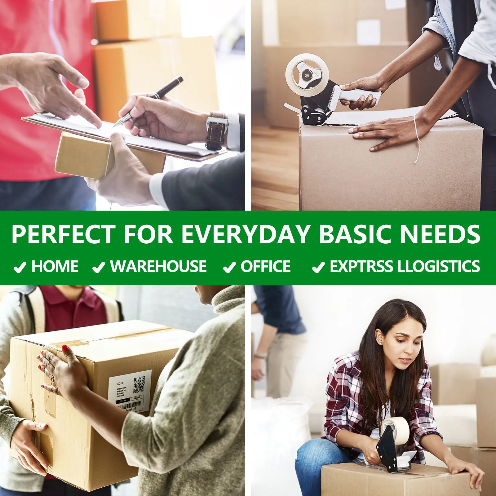 

For Shipping Moving And Storage Two Set Robust Transparent Packing Tape with Cutter Strong-Grip Sealing Tape