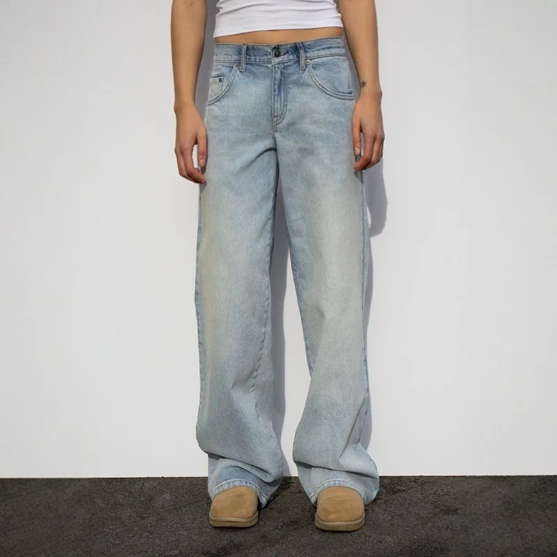 Deeptown American Vintage Y2K Wing Printed Jeans Women Harajuku Blue Baggy Denim Trousers Hip Hop Style Jeans Gyaru Streetwear
