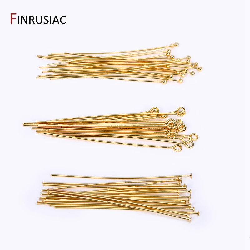 50PCS/lot 18k Gold Plated Brass Metal Ball Pins/Eye Pins/Flat Head Pins For Jewelry Making DIY Jewelry Accessories Supplies