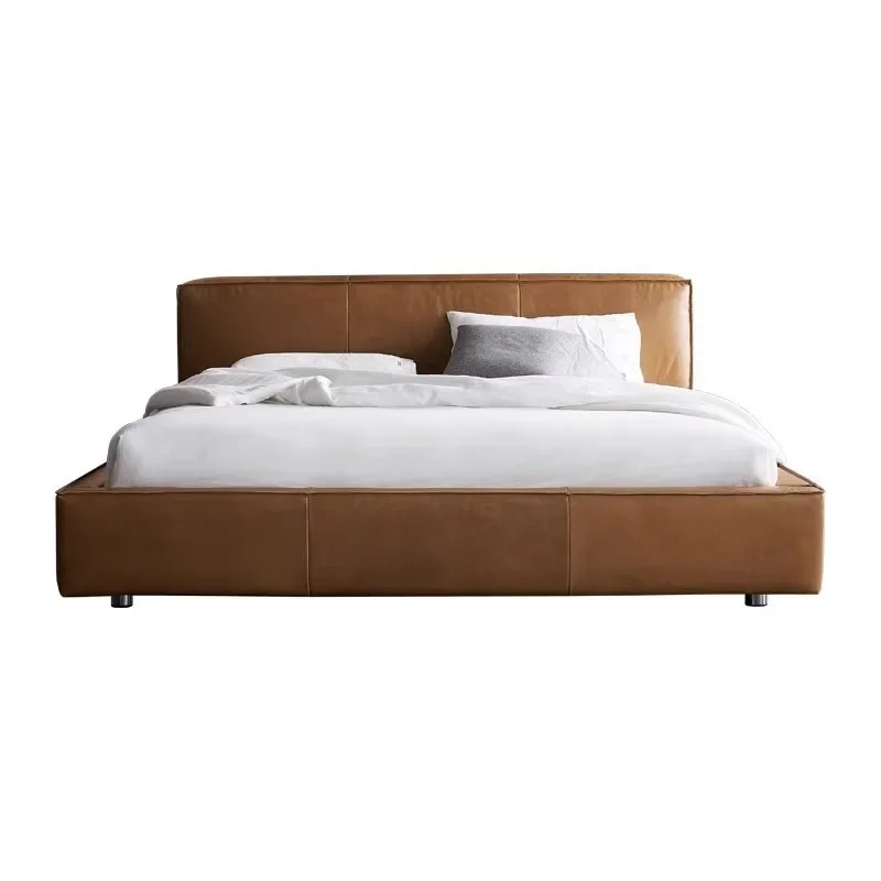 Estilo medieval retro tofu bloco óleo cera cama de couro surpresa vento silencioso quarto maillard cama quadrada