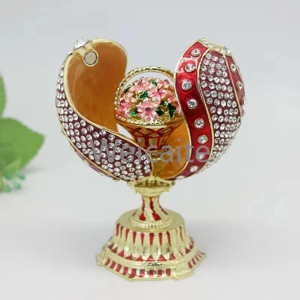 Panier De Fleurs Rayé En Émail، Boîte À Bijoux En Forme D'oeuf De Faberge، Boîte Decoration D' oeuf، Cadeau Pâque