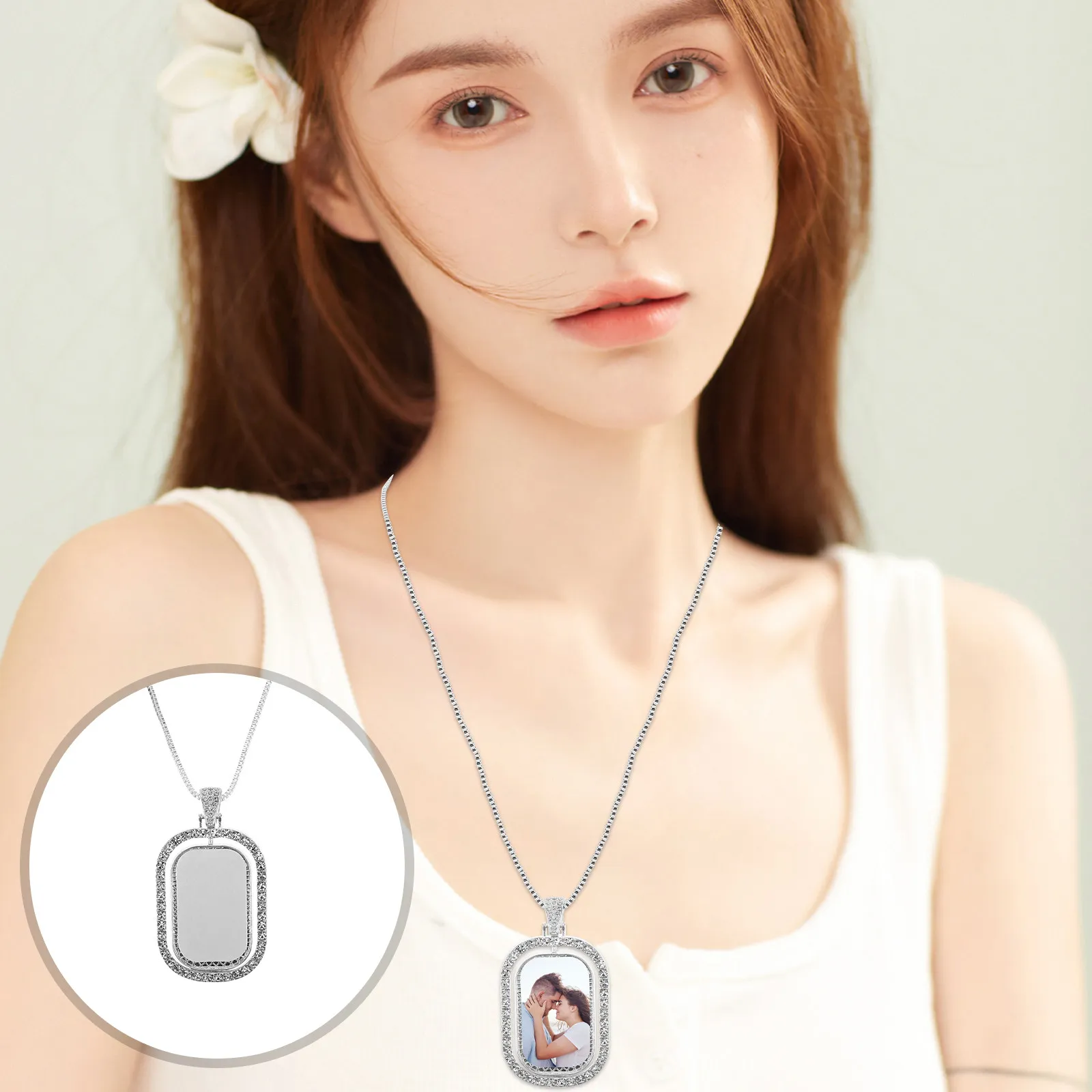 

Rectangle Sublimation Blank Necklace for Women Men DIY Heat Transfer Pendant Jewelry Making Custom Photo Design Zinc Alloy