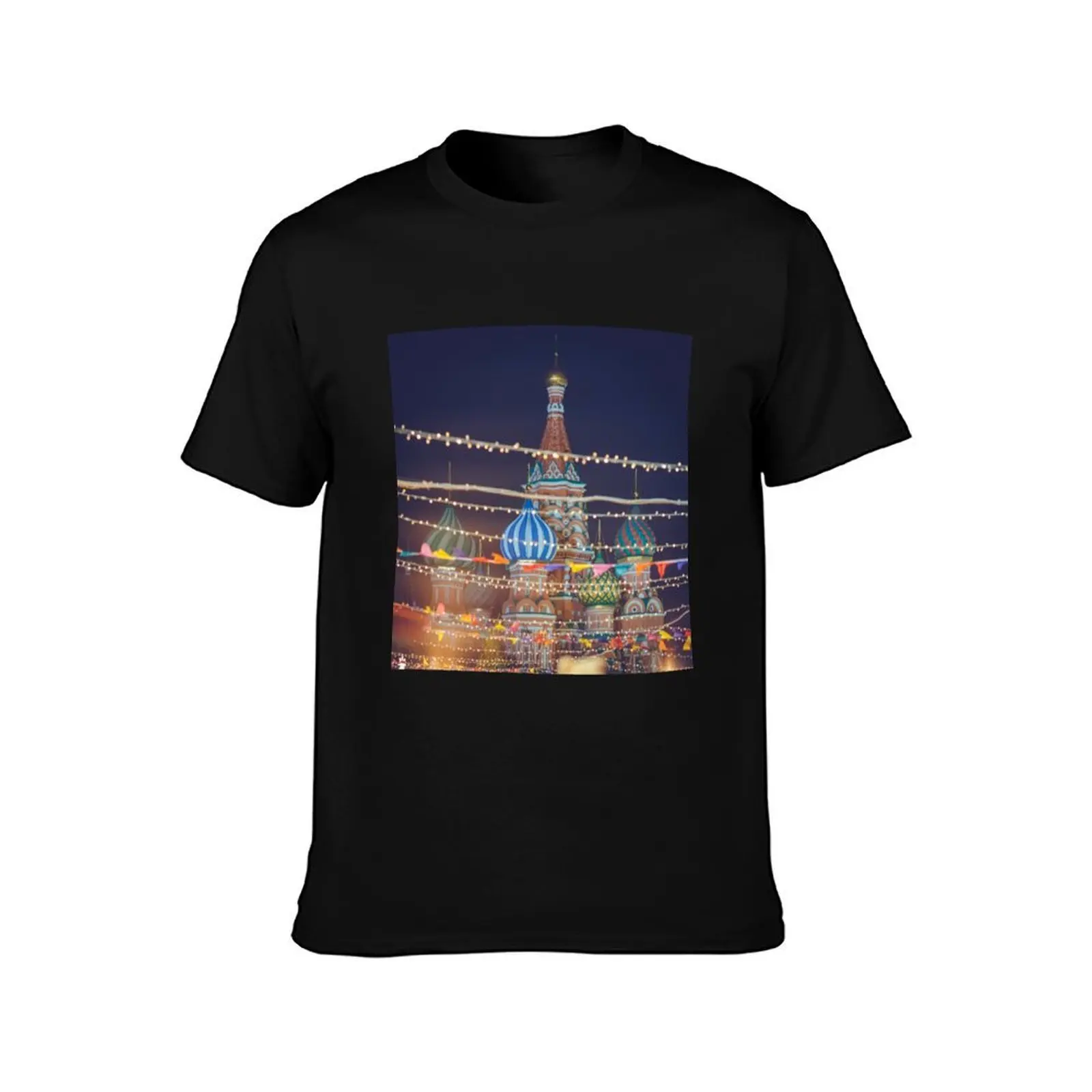 St Basil cathedral in Christmas in Moscow, Russia T-Shirt Comfortable Daily Wear Tee T-Shirt