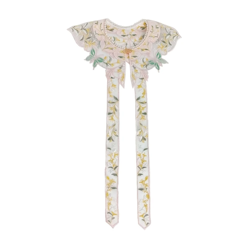 Oriental Collar Shawl with Floral Pearls Butterfly Organza Embroidered Collar