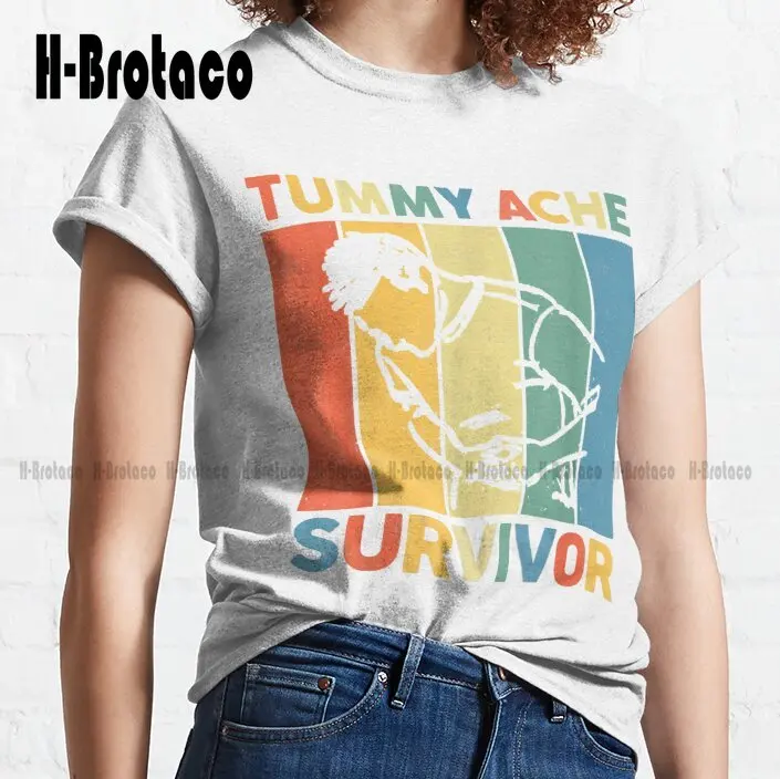 Tummy Ache Survivor T-Shirt Classic T-Shirt Black Shirts High Quality Cute Elegant Lovely Kawaii Cartoon Sweet Cotton Tee Shirts