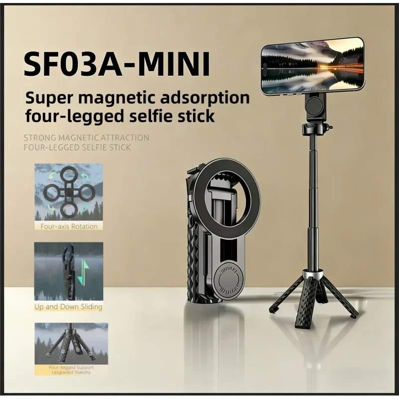 Bluetooth Selfie Stick Handheld Extendable Rotating Mini Phone Monopod with Magnetic Base for All Phones