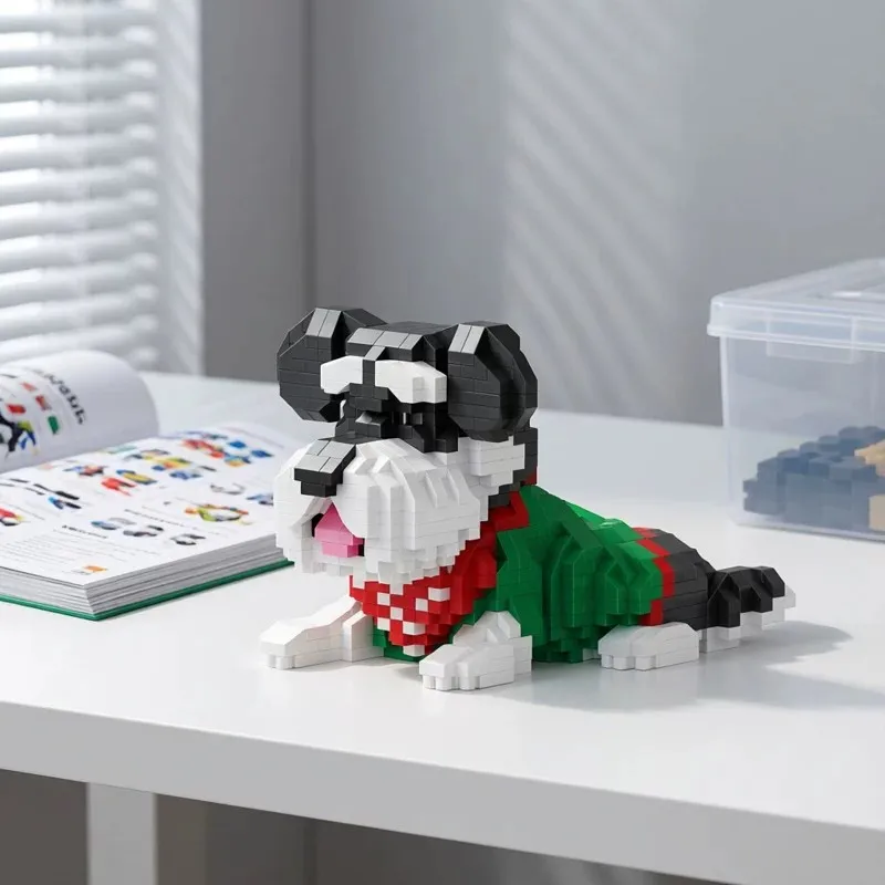 

Miniature Cute Schnauzer and Lively Corgi in Costume as Hamburger Dogs, Building Block Toy Models, Perfect for Pet Lovers, Ideal for Home Decoration and as a Gift