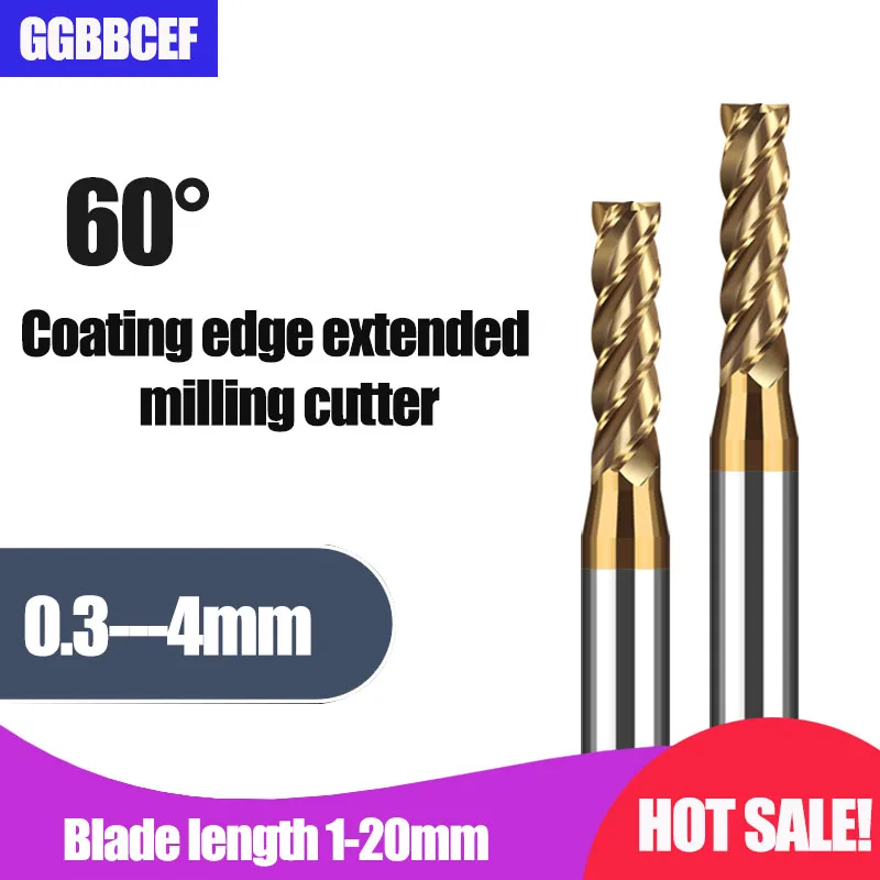 2/4/3 Flute Tungsten Steel Carbide End Mill Extend CNC Milling Cutter for Aluminum Metal Steel Milling Cutter Tools 0.3-4mm