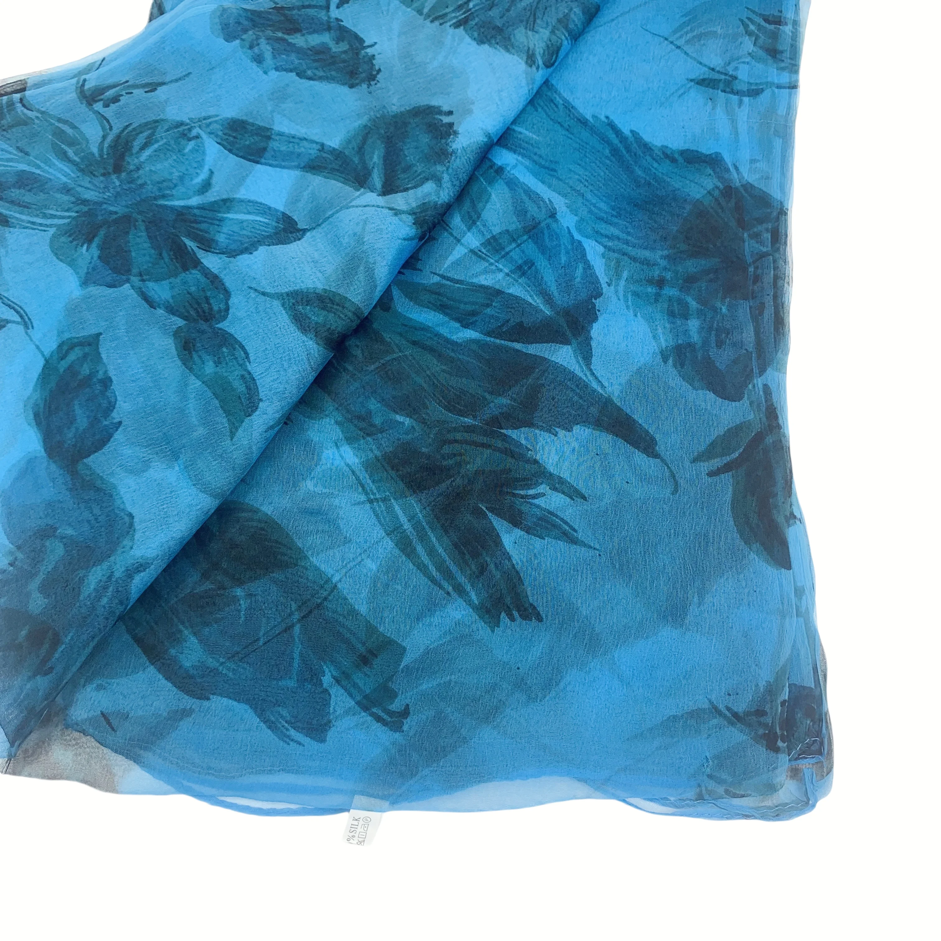 100% pure silk scarf scarves brand new fashion scarves 110Cm*180Cm Neckerchief hijabs long silk scarves purple blue leaves