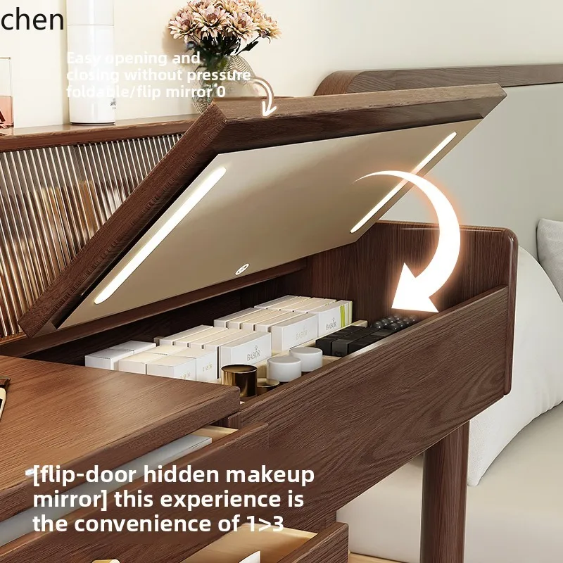 

YXY Solid Wood Dressing Table Storage Cabinet Integrated Flip Cover Makeup Table Dressing Desk