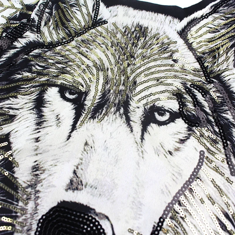 1Pcs Super Big Large Size Embroidery Sequined Applique Patches Cool Wolf Sewing on Patches for Clothing Diy Patch