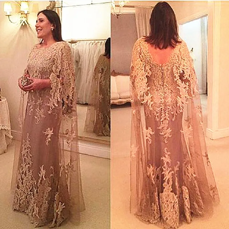 

Lace Long Mother of the Bride Dress with Cape Long Wrap Floor Length Mermaid Women Formal Evening Party Wedding Guest Prom Gown