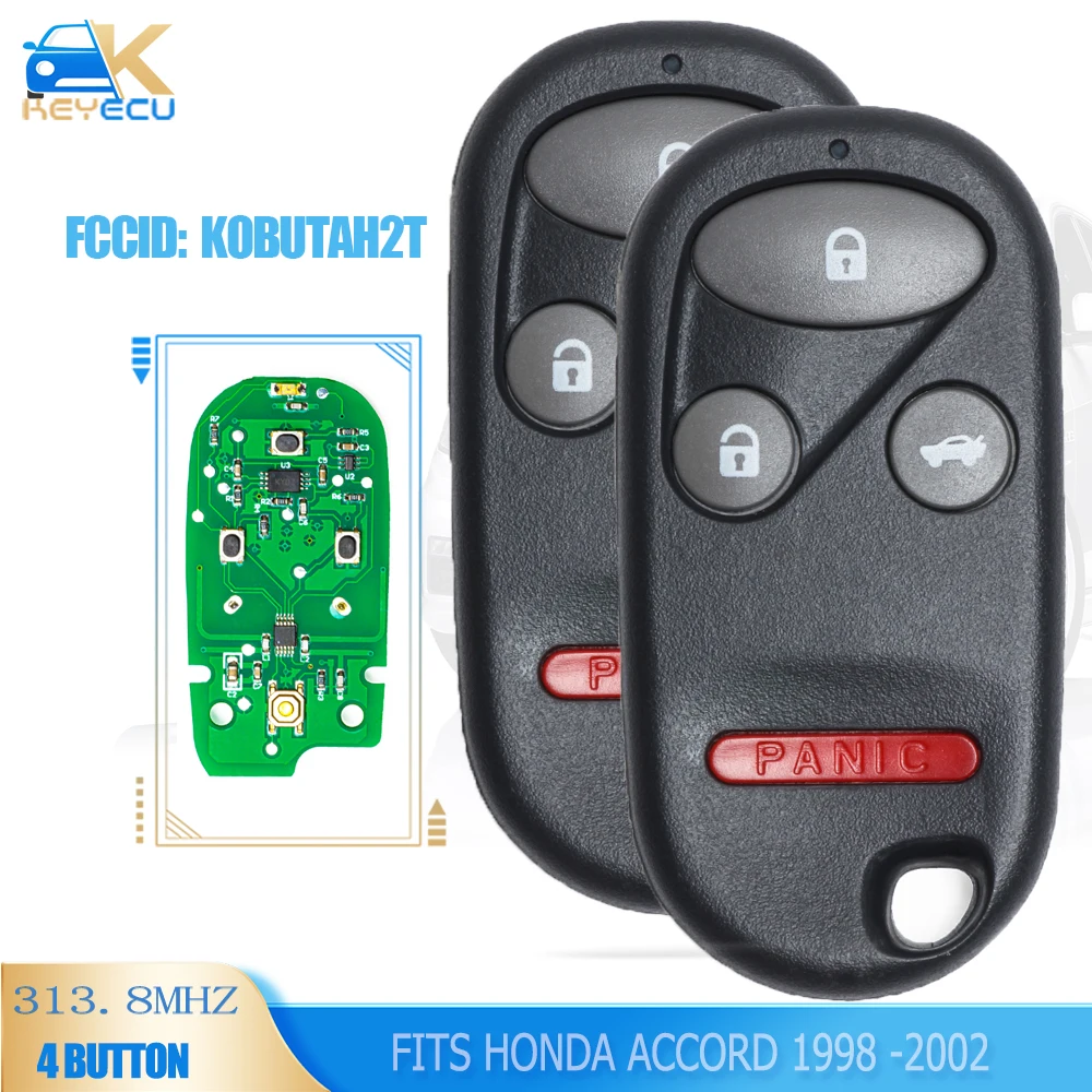 KEYECU KOBUTAH2T 313.8MHz Remote Key 4 Button Fob fits 1998 1999 2000 2001 2002 Honda Accord