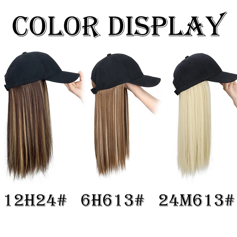 Synthetic 18Inch Long Straight Sports Style Baseball Hat Cap Wigs  Adjustable Comfortable Hair Extension for Women Daily Use image 3