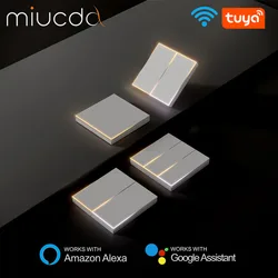 MIUCDA Tuya WiFi interruptor inteligente nueva serie de cuchillas 1/2/3/4 interruptor de pared con luz ambiental compatible con Alexa Google Home Alice