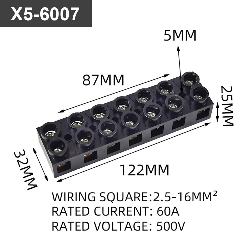 1Pcs X5 Series Terminal Block 20-6 AWG 2/3/5/10 Holes Wiring Connector 500V 10A 20A 60A Screw Docking
