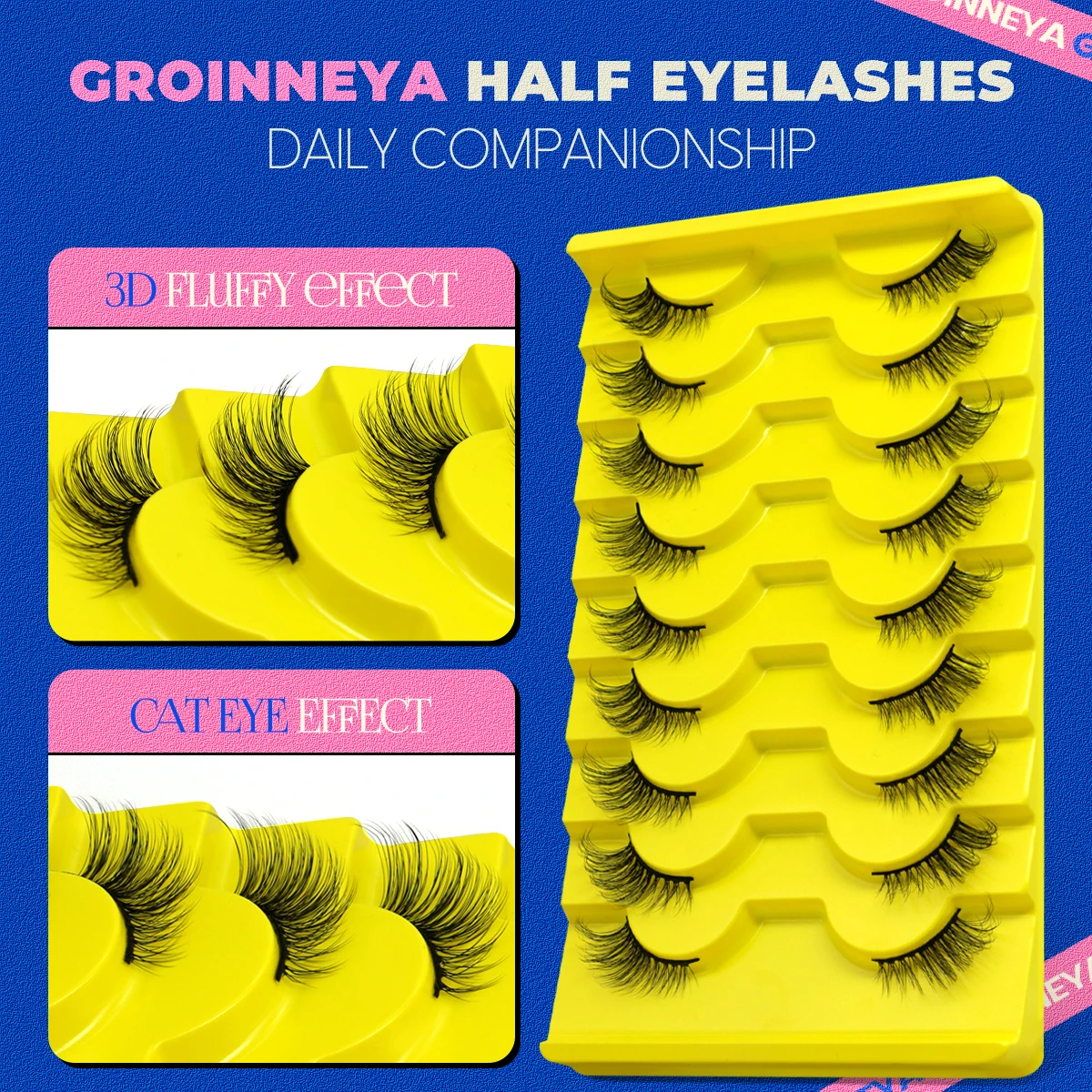 GROINNEYA Half Lashes 5/7/10 Pairs Half Lashes Soft Natural Cat Eye Lashes Makeup Tool Fake Eyelashes Extension Fluffy Faux Cils