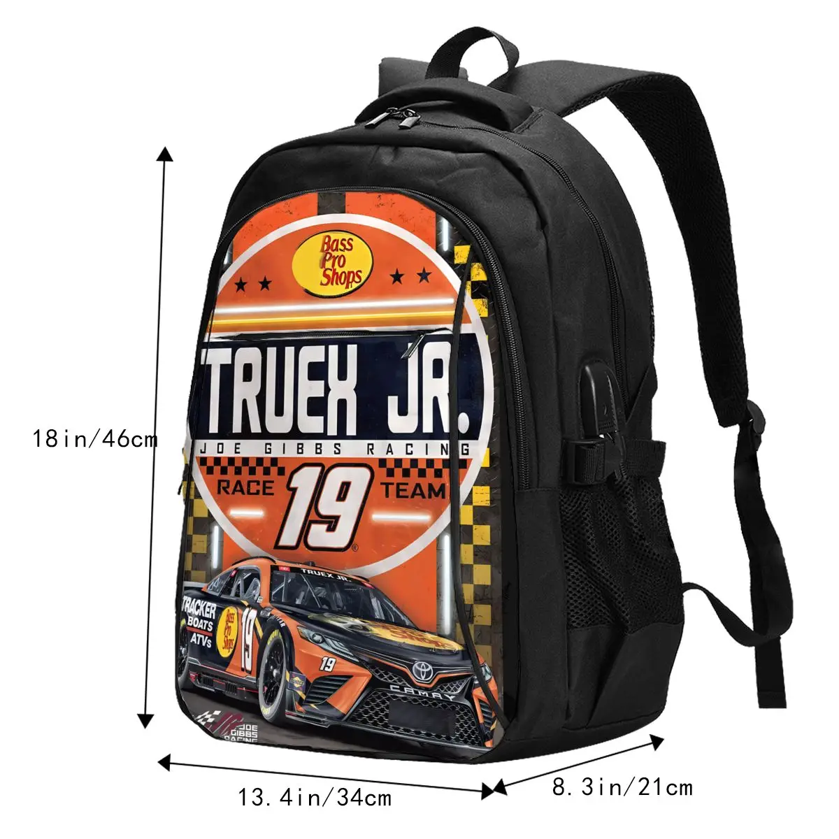 Martin Truex Jr 19-mochila de viaje para ordenador portátil, morral resistente al agua para negocios con puerto de carga USB, bolsa universitaria para hombre y mujer