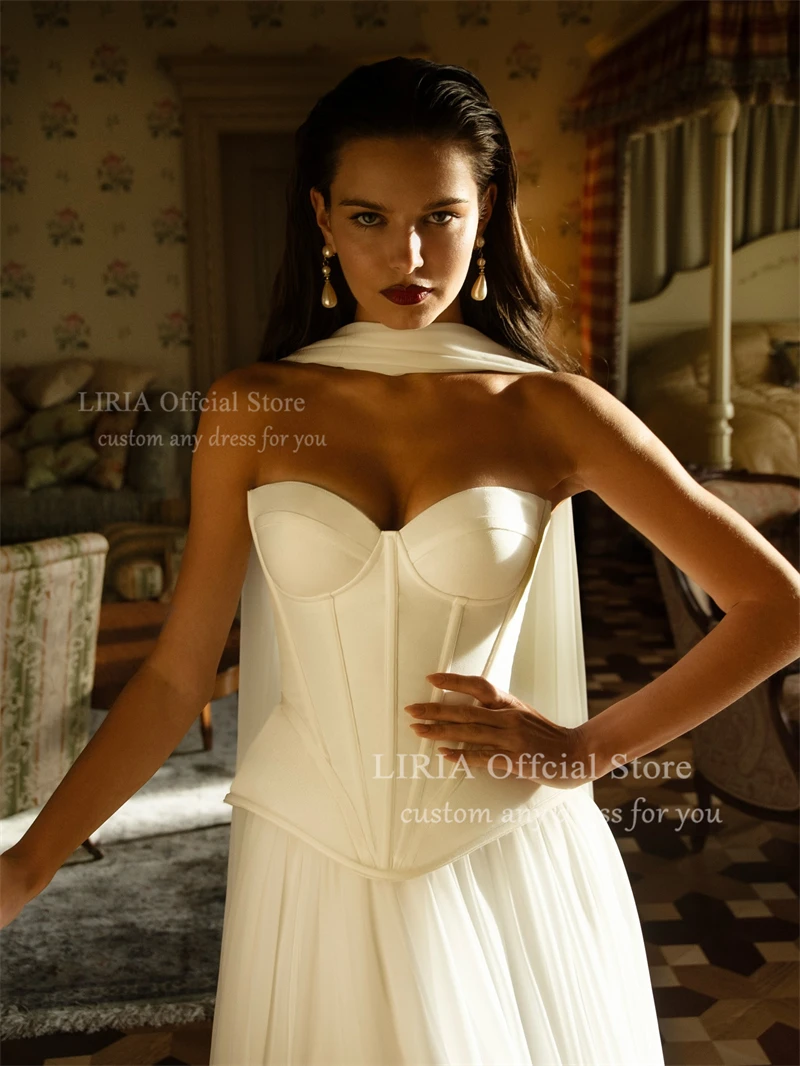 LIRIA Gracefull Vestidos de Novia Largos de Línea A, de Gasa, con Escote Corazón y Espalda Descubierta, de 2 Piezas, Vestidos de Novia Personalizados