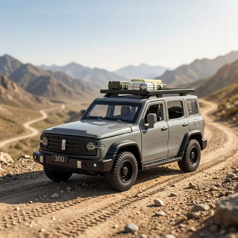 Off-Road Simulation Die-Casting SUV Toy Car, Alloy Pull Back 4x4 Vehicle with Roof Rack and Luggage, Collectible Decoration Gift view 5