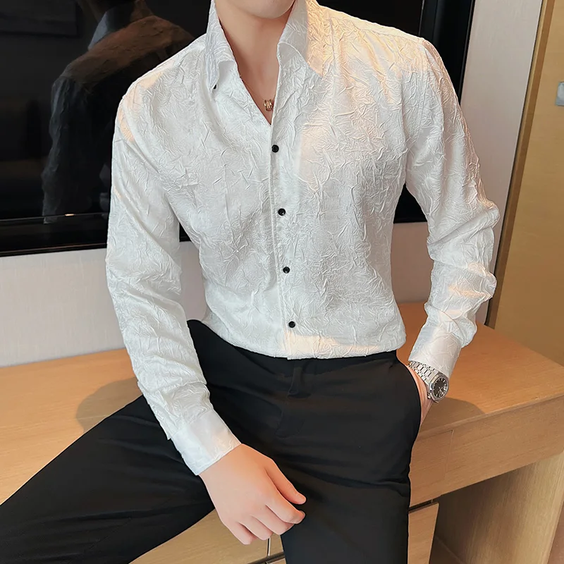 2023 Brand Clothing Men Spring High Quality Business Long Sleeve Shirts/Male Slim Fit Solid Color V-Neck Office Dress Shirt