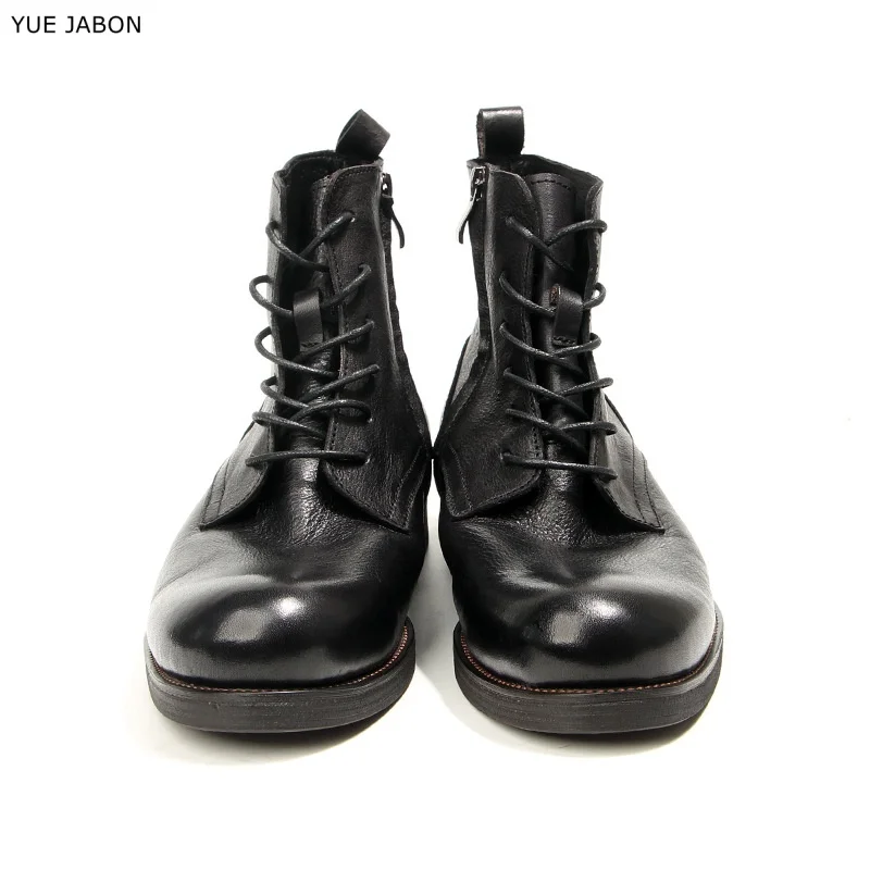 Brown Cowhide Men's Boots Genuine Leather Shoes Men Side Zipper Ankle Boots Handmade Retro Luxury Men's Formal Shoes Black view 4