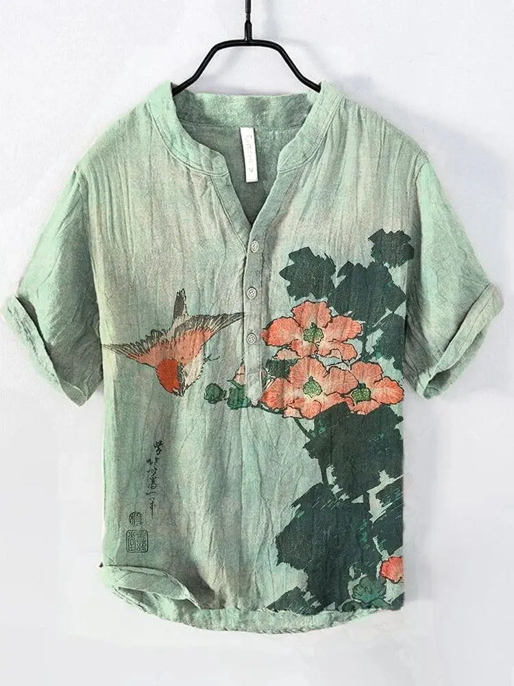 Camisas de manga corta con estampado floral para hombre, camisa de manga corta para jóvenes, Primavera/Verano, venta al por mayor, 2024