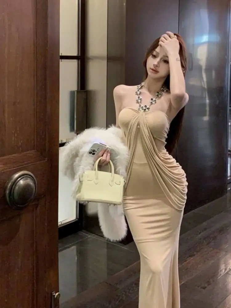 

Элегантное длинное вечернее платье на одно плечо для женщин, для дня рождения, бала, с завышенной талией, облегающее, однотонное, сексуальное, в китайском стиле