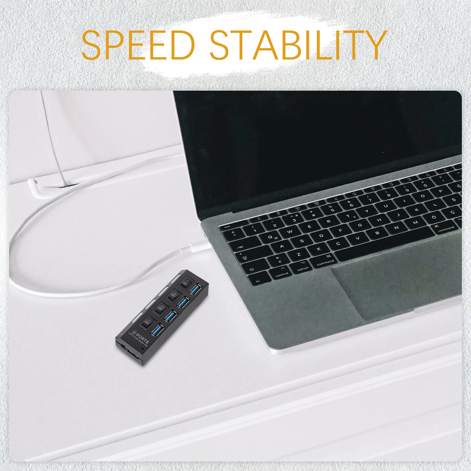

1pc 4 Ports USB3.0 Hub High Speed 5Gbps Plug Play Computer Concentrator External Power Overload Protection Fashion Design Black