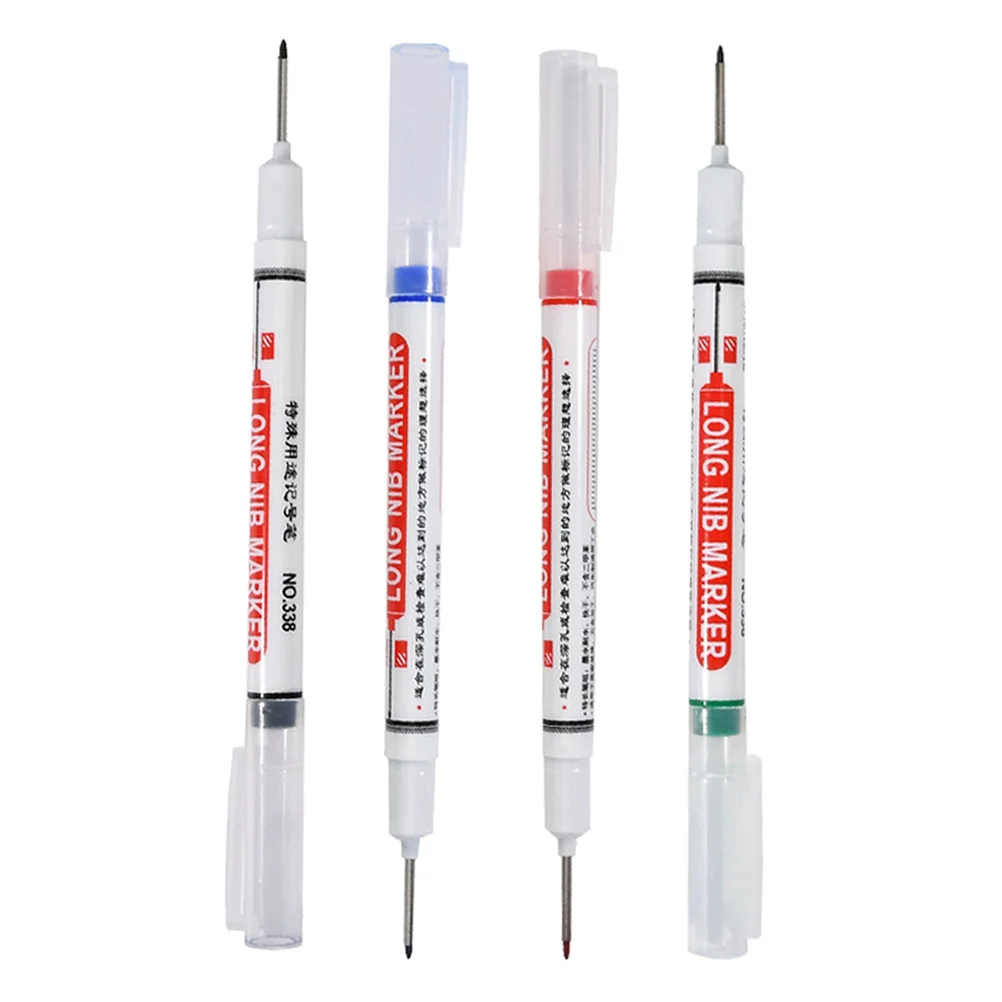 

4pcs Long Head Deep Hole Marker Pens Fine Tip For Wood Metal Glass Plastic Marking Heavy Duty Construction Carpenter Tool