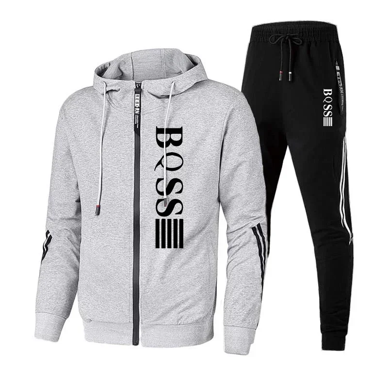 Mens Tracksuits Casual Sweatpants Printing Zipper Hooded Sweatshirt Fashion Versatile Coat Outdoors Jogging Sports Clothing 2024