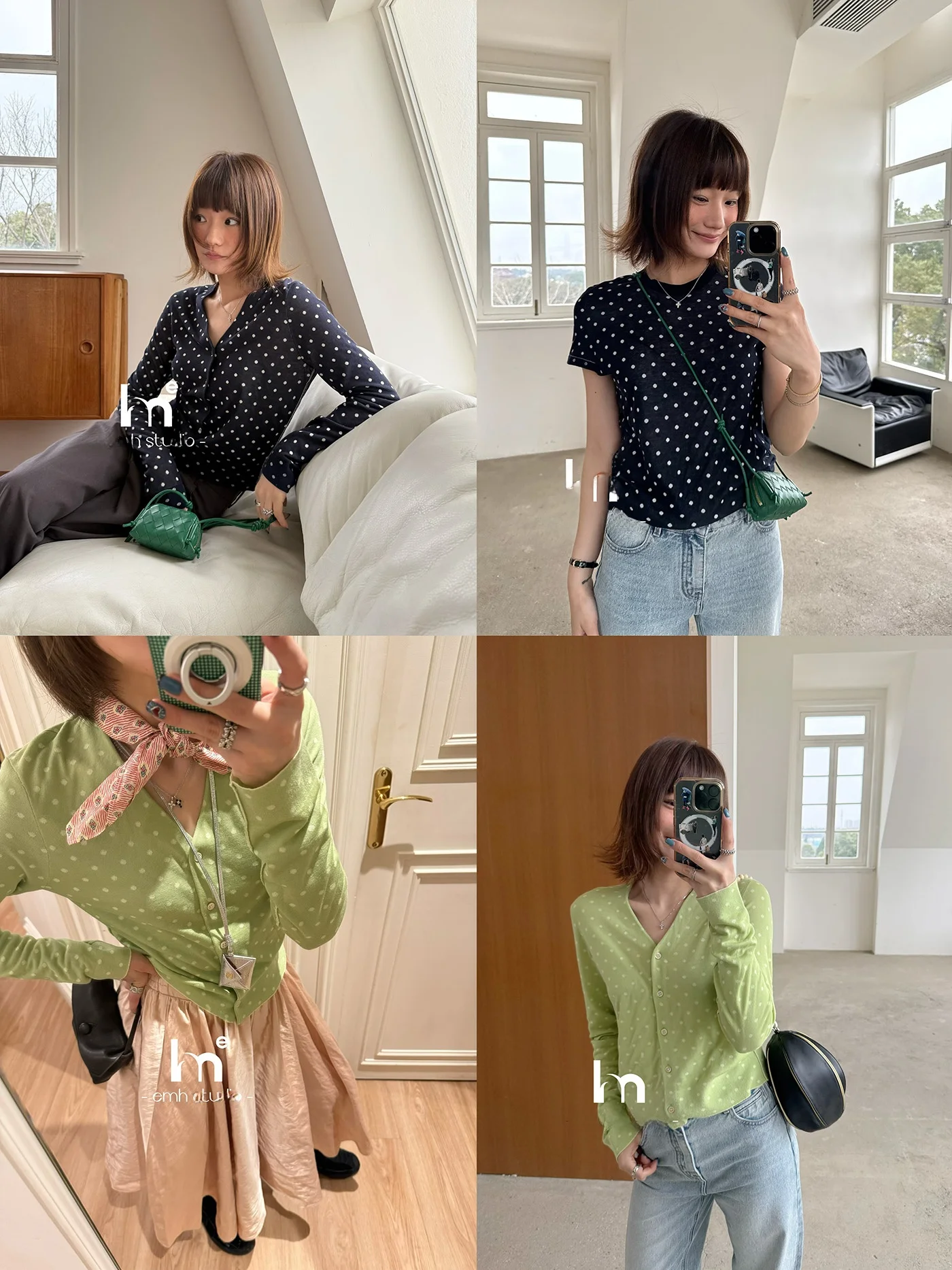 

Вязаный кардиган с V-образным вырезом из ацетатного хлопка в горошек для ранней весны, мягкий вязаный женский модный топ с коротким рукавом